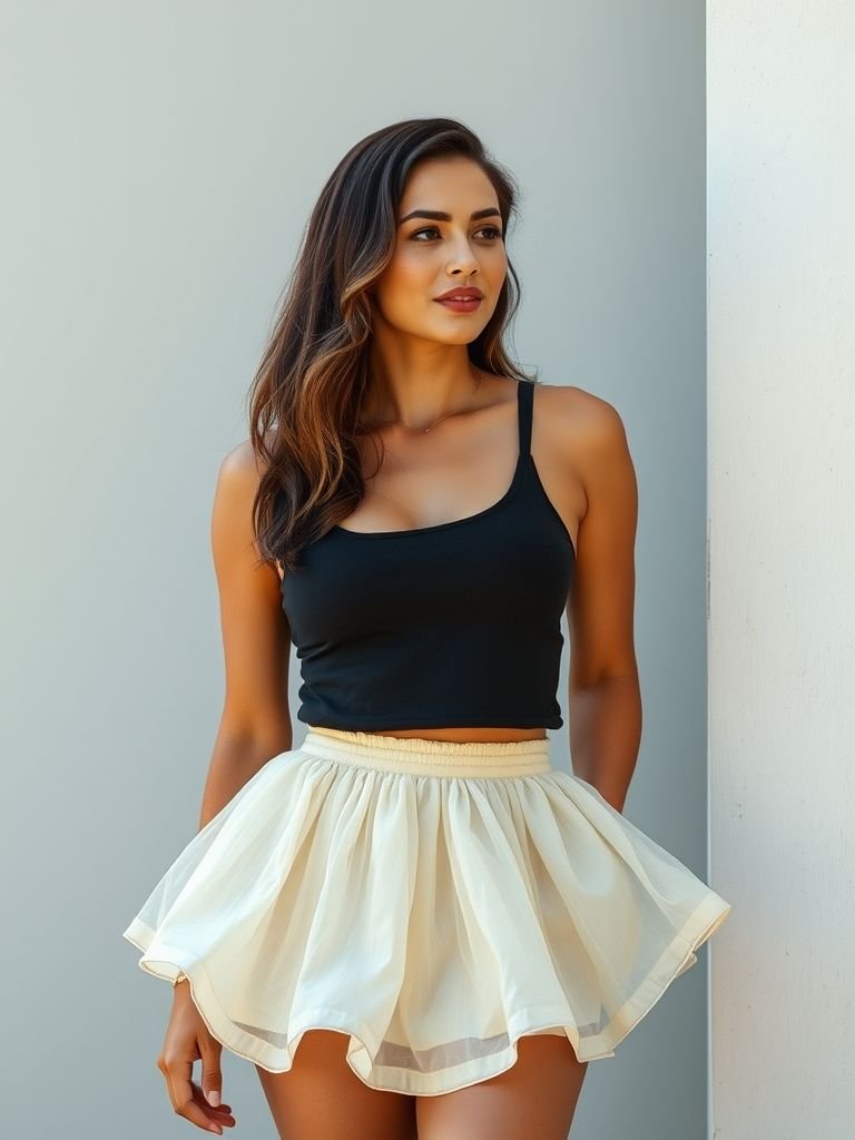 wearing american women 30 yrs old Bubble Skirt with Tank Top