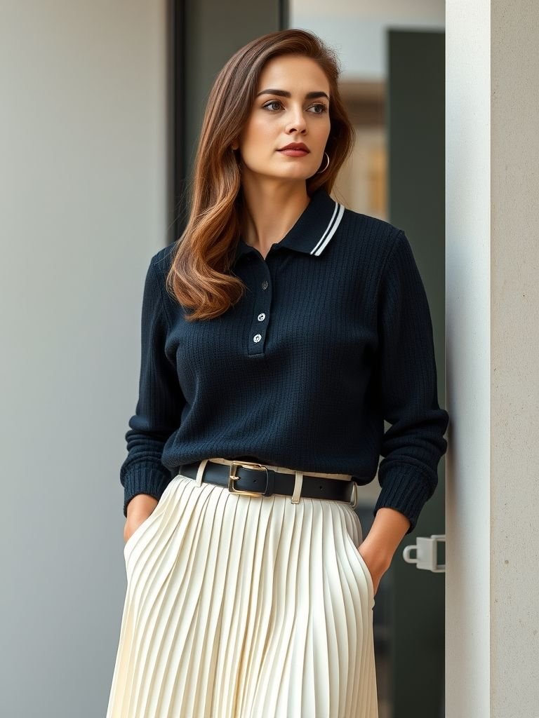 Knitted Polo with Pleated Skirt