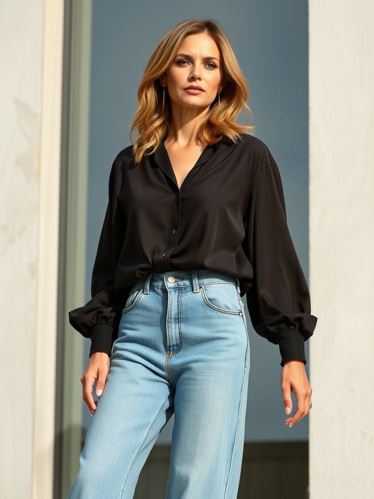 Wide-Leg Jeans with Blouse