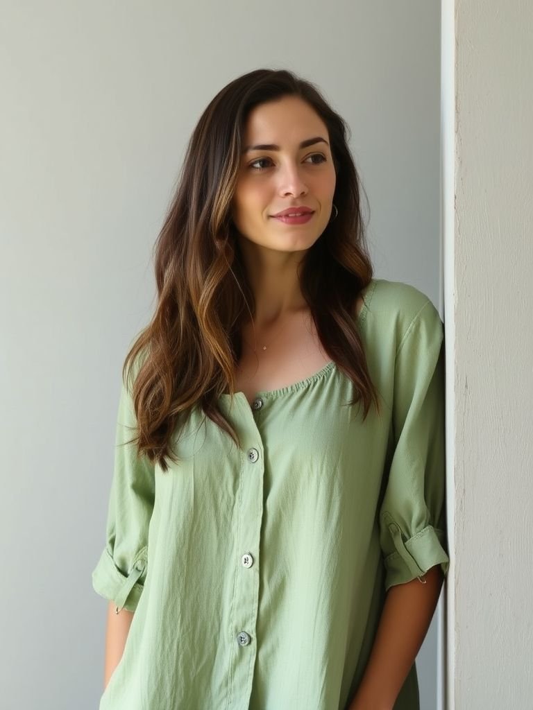 wearing american women 30 yrs old Sage Green Linen Dress