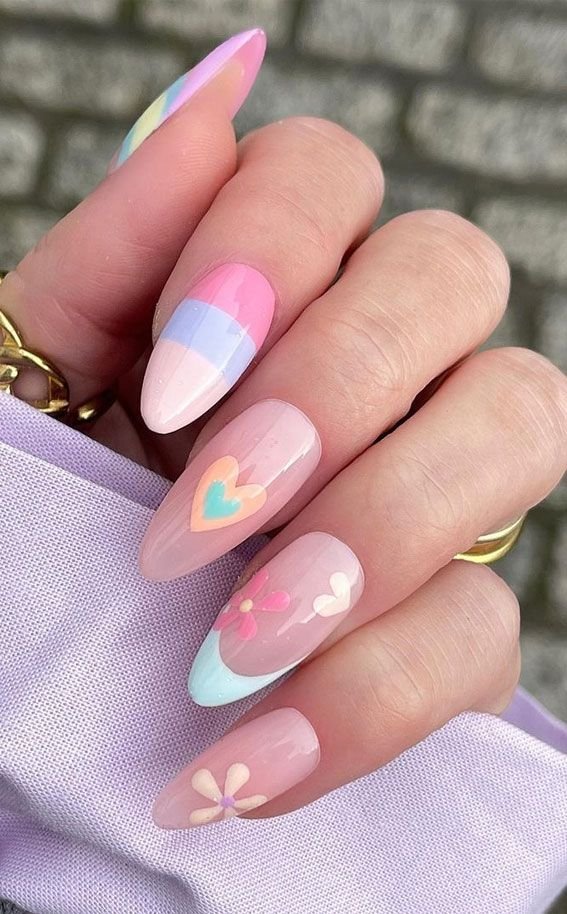 20+ Trendy February Nail Designs for Valentine's Day 2026 24 Pastel Mix with Hearts